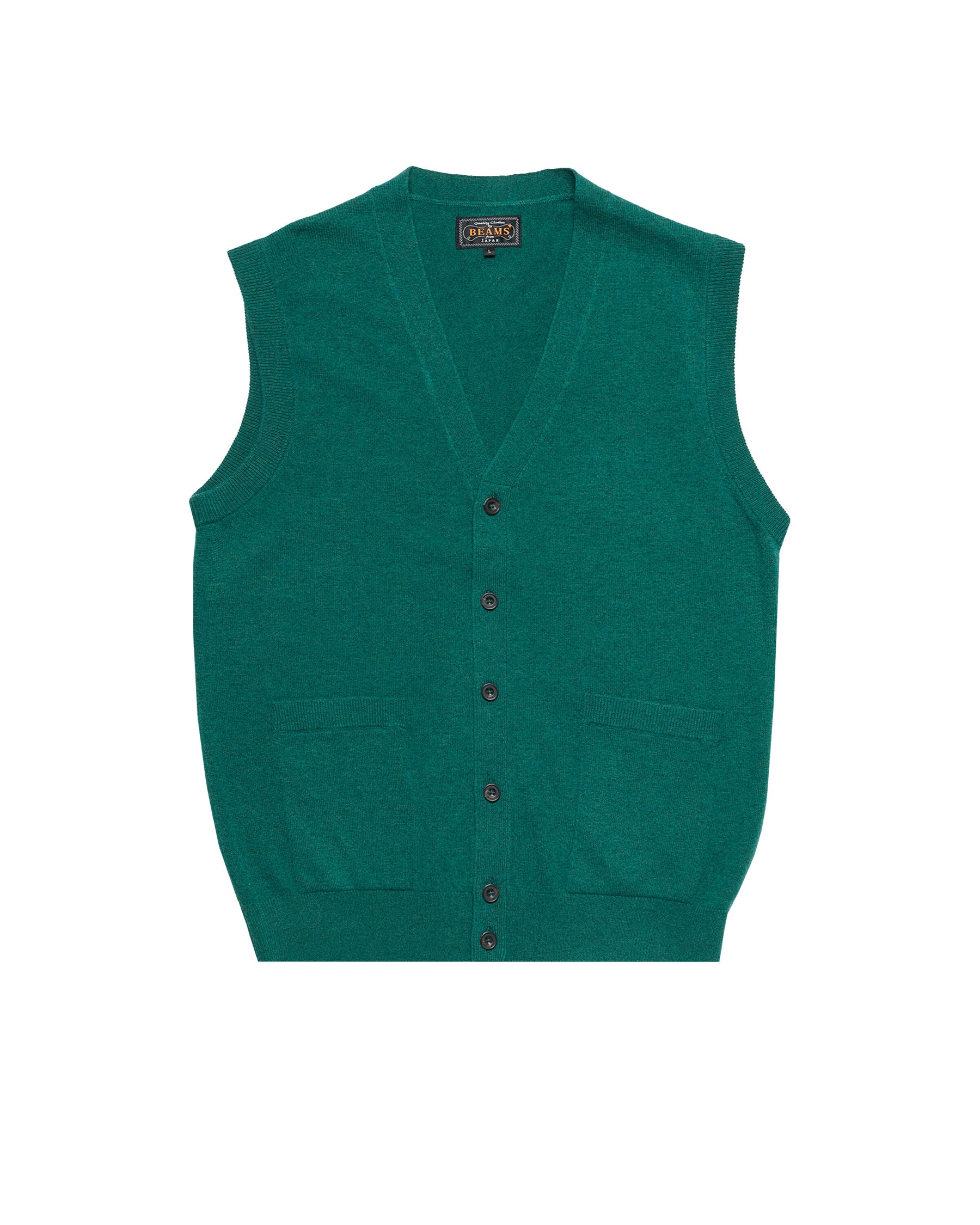 Beams+ Button Knit Vest Solid