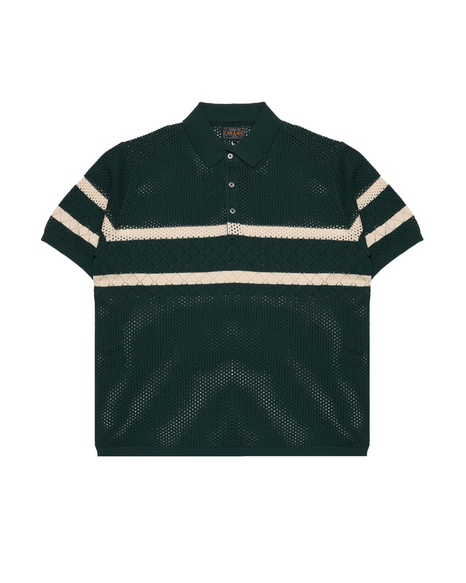 Beams+ Knit Polo Mesh Stripe