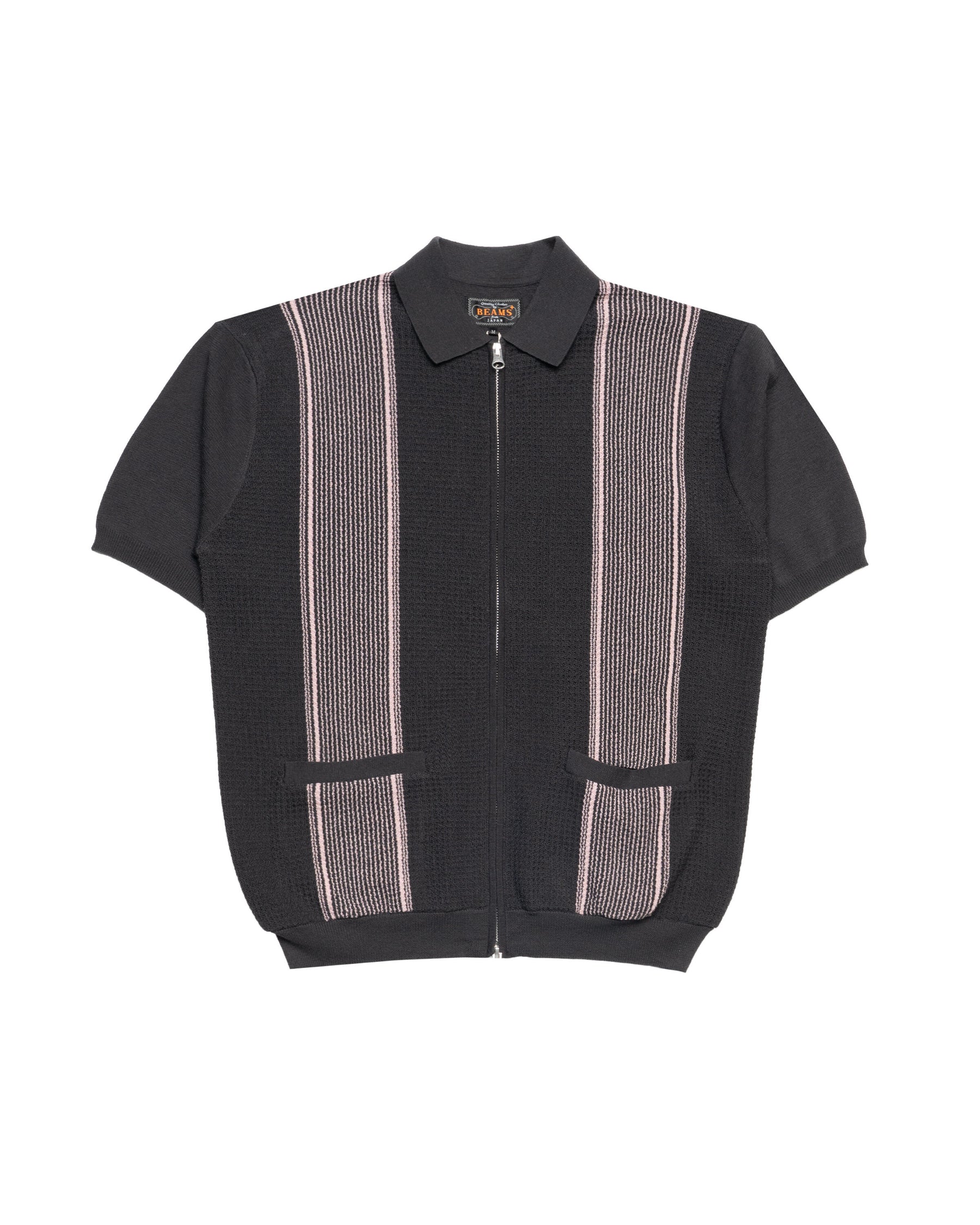 Beams+ Zip Knit Polo Stripe
